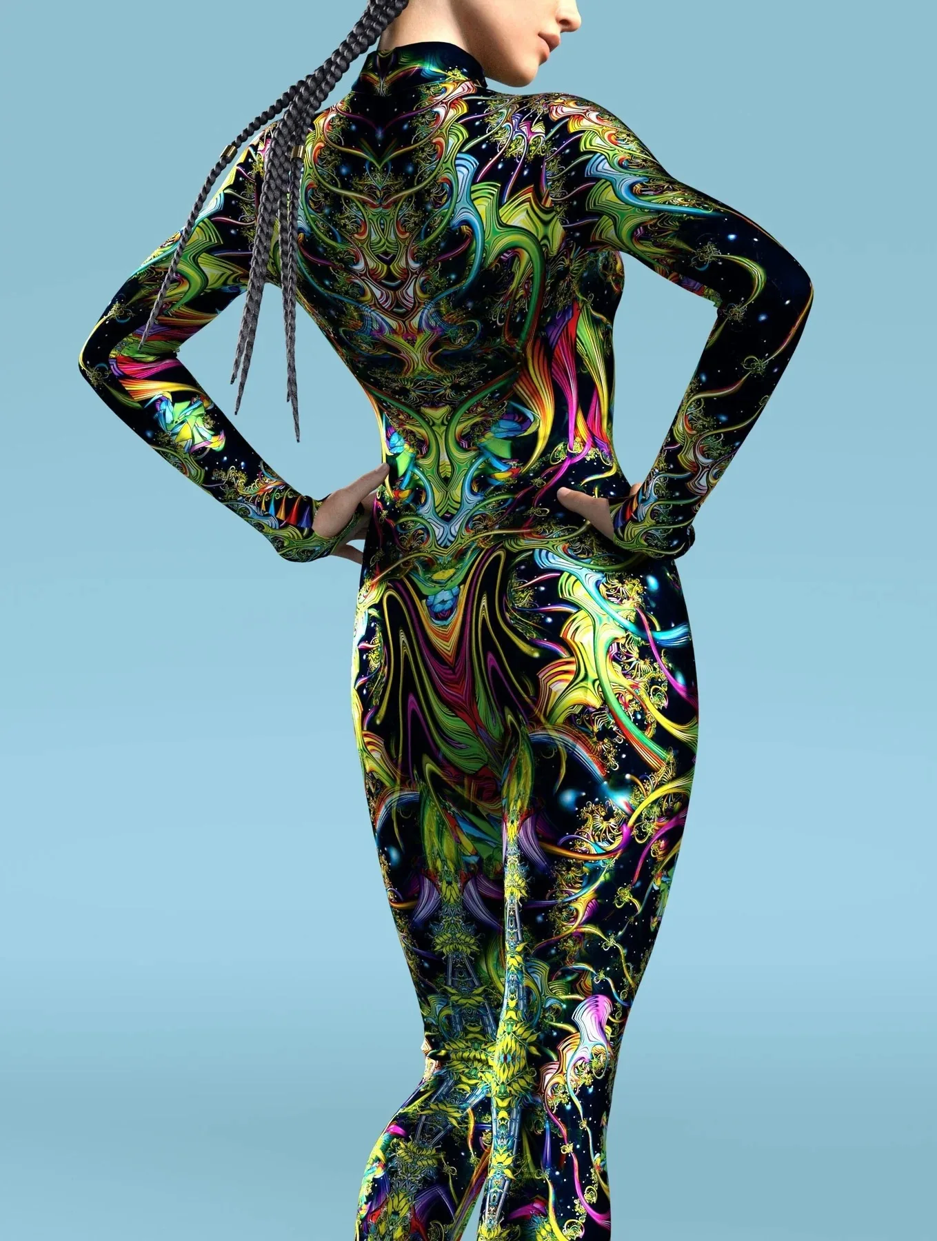 Damen Mehrfarbiger 3D-Druck Festtagsparty Regenbogen Sexy Enger Bodysuit Punk Cosplay Kostüm Performance Romper – Detail 27