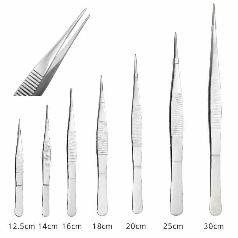 Stainless steel iodine-proof thickened tweezers 12.5-30cm suitable for medicinal excipients daily home garden kitchen tools