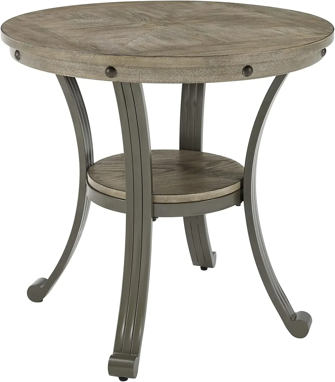 Pewter Metal and Rustic Wood Side Table Franklin Dining, small table