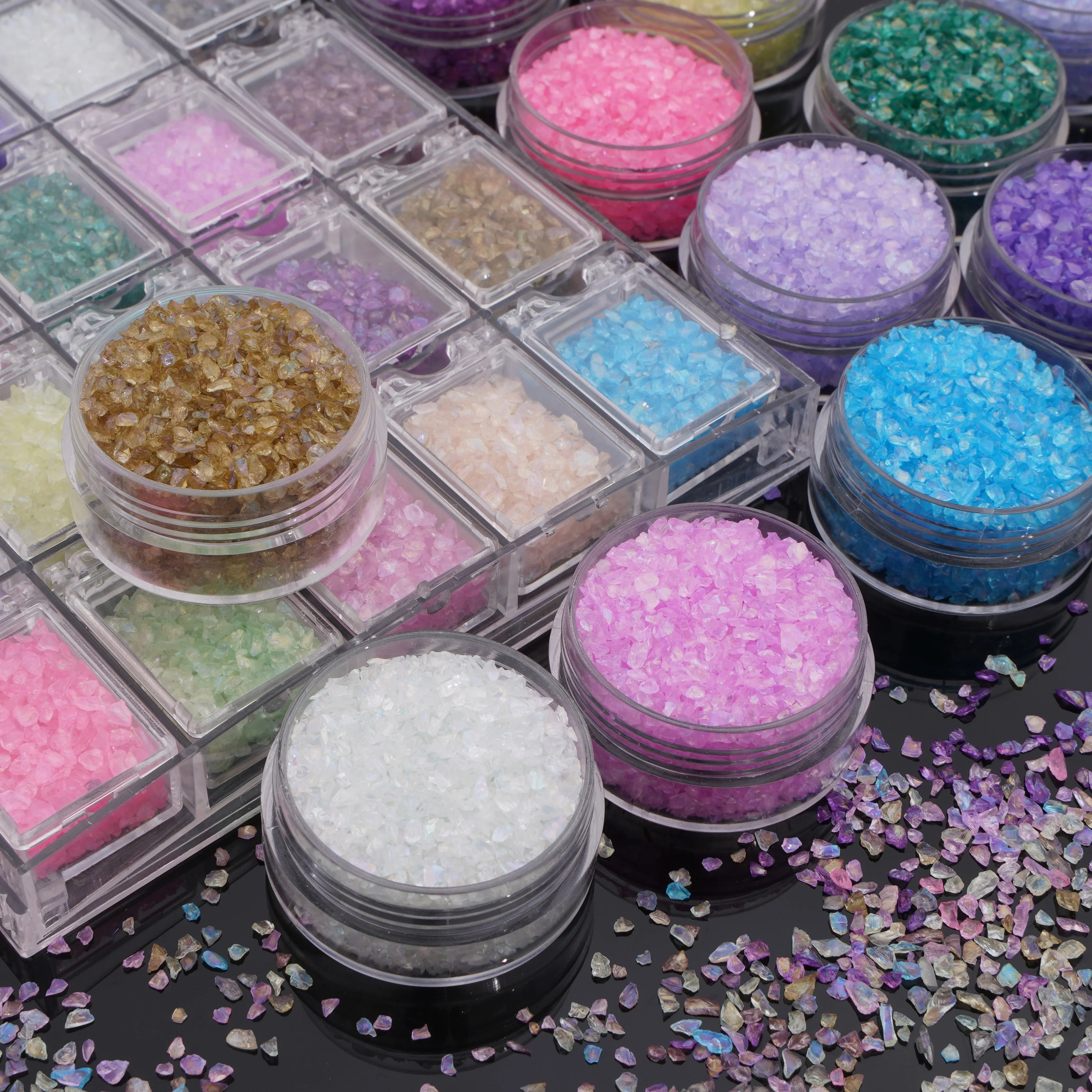 1-4mm Iridescent Glass Crushed Stones for Nail Art Resin Filler DIY Bracelet Necklace Handmade Craft Jewelry Making Supplies