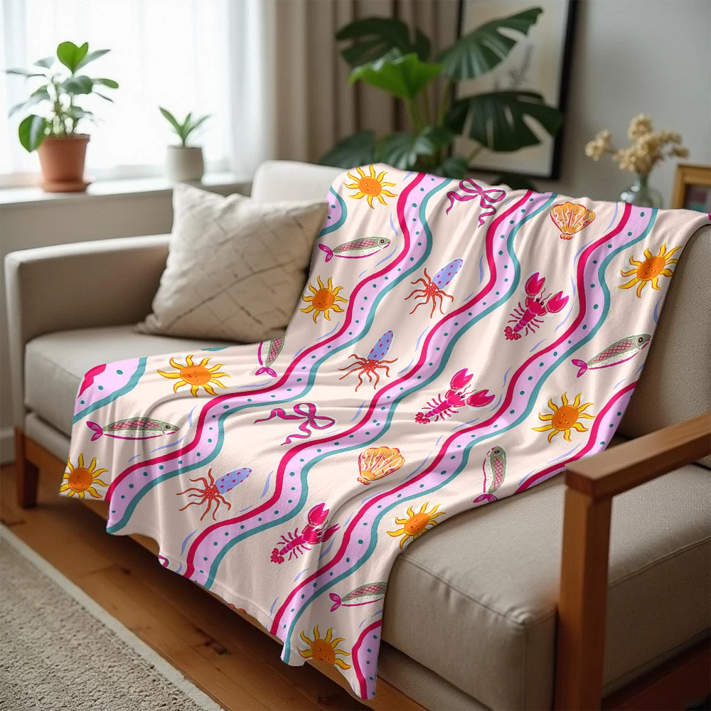 Ocean Cartoon Ultra Soft Sherpa Fleece Blanket Fluffy Warm Halloween Cozy Throw for Sofa Couch Bedroom Gift All season