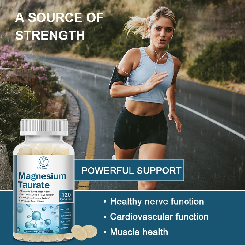 BBEEAAUU Magnesium Taurine Capsules for Leg Spasms, Muscle Tension, and Support Muscle Function Promoting Cardiovascular Health