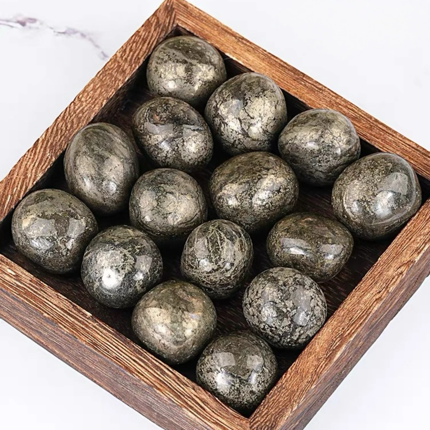Raw Iron Pyrite Healing Gemstone Tumbled Stone, Natural Polished Pyrite Crystal for Home Decor & Aquarium Landscape