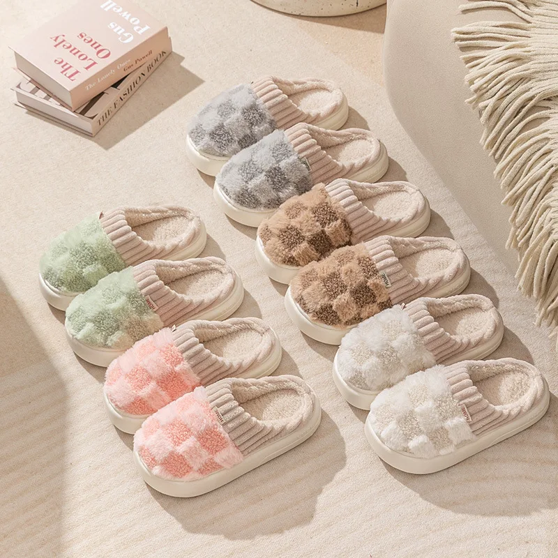 Shevalues Winter-Hausschuhe mit Plüschfutter für Damen, neue Baumwoll-Slides, flauschige, warme Innen-Slides, weiche Sohle, gemütliche Hausschuhe für Damen. – Detail 7