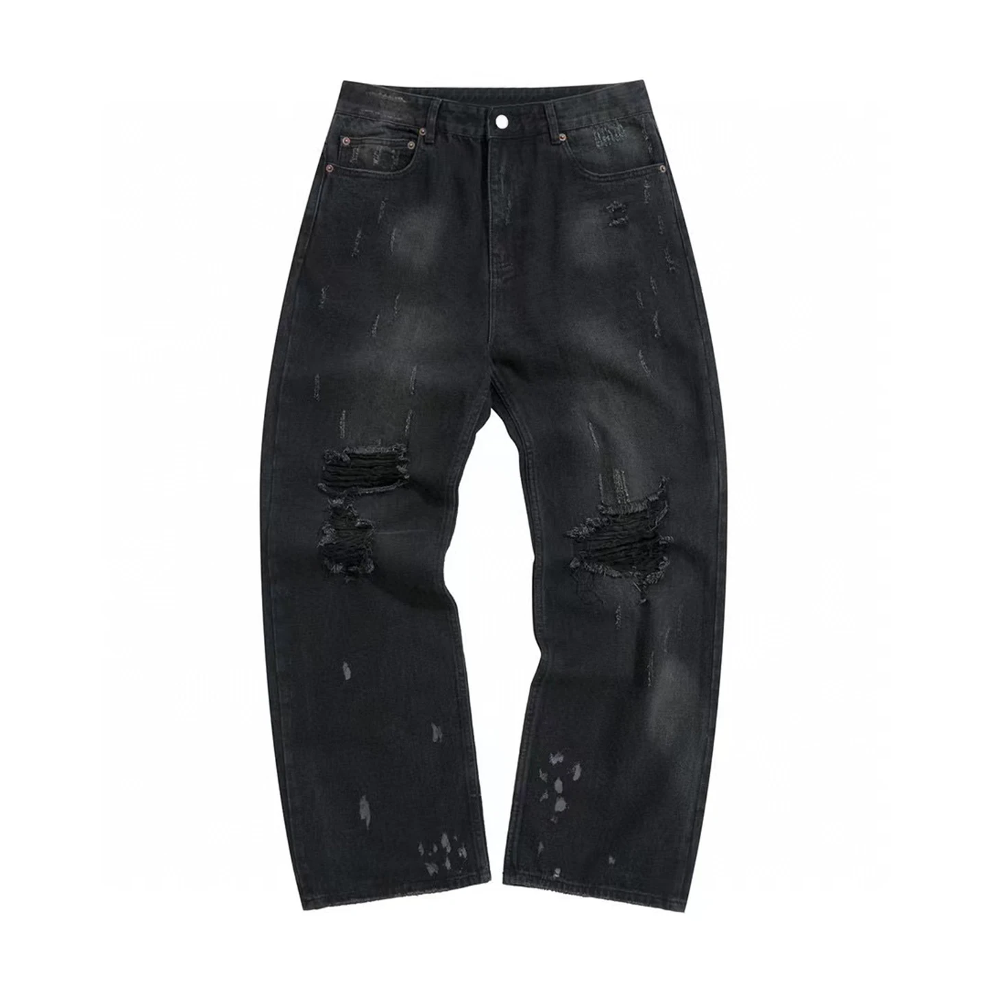 NIGO-pantalones vaqueros rectos sueltos para hombre, Jeans Retro informales de Color sólido, lavados con agujeros antiguos, 4 Estaciones, Ngvp #