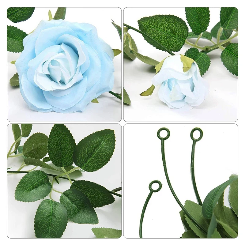 3 Pcs Artificial Rose Vine Garland Total 32.5 Ft Silk Flower Hanging Baskets Plants For Indoor Outdoor Home (Blue)