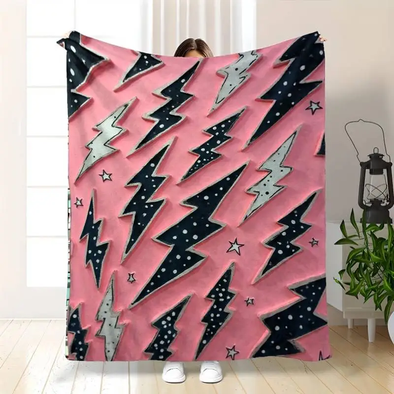 

Edgy Pink & Lightning Bolt Print Throw Blanket - Bold Statement-Themed Soft Blanket for Trendy Cozy Home Decor