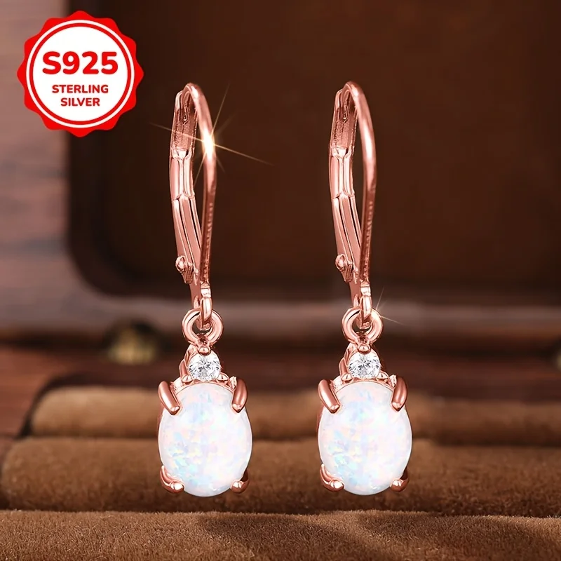 

JieLing Elegant White & Blue Opal Zircon Earrings for Women, 925 Silver Rose Gold Drop Dangle Earrings, Trendy 2025 Jewelry