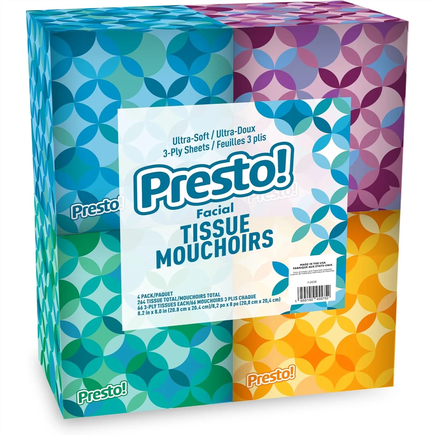 

Ultra-Soft 3-Ply Facial Tissues, 264 Count (4 Cube Boxes of 66), Packaging May Vary