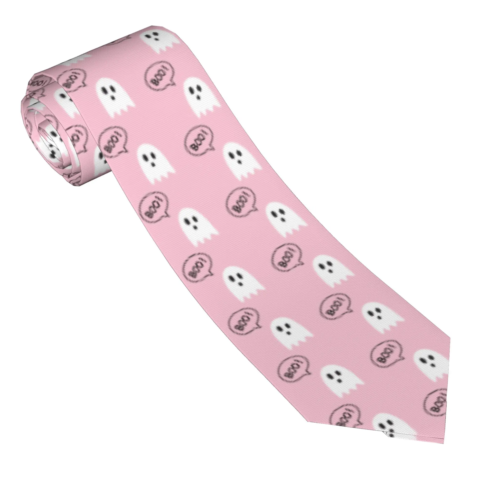 Pink Ghosts Men Necktie Polyester 8 cm Narrow Happy Halloween  Neck Ties for Mens Daily Wear Gravatas Wedding Accessories  Party