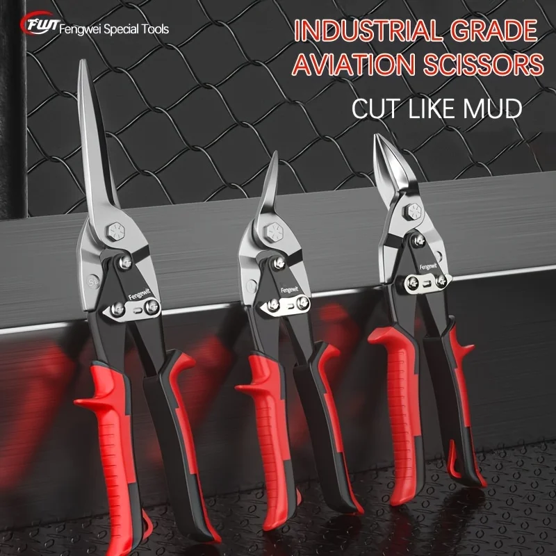 Heavy-Duty Industrial Shears - Cr-V Steel, Red/Black, Ready to Use, Ideal for Metal Cutting & Ceiling Joist Trimming