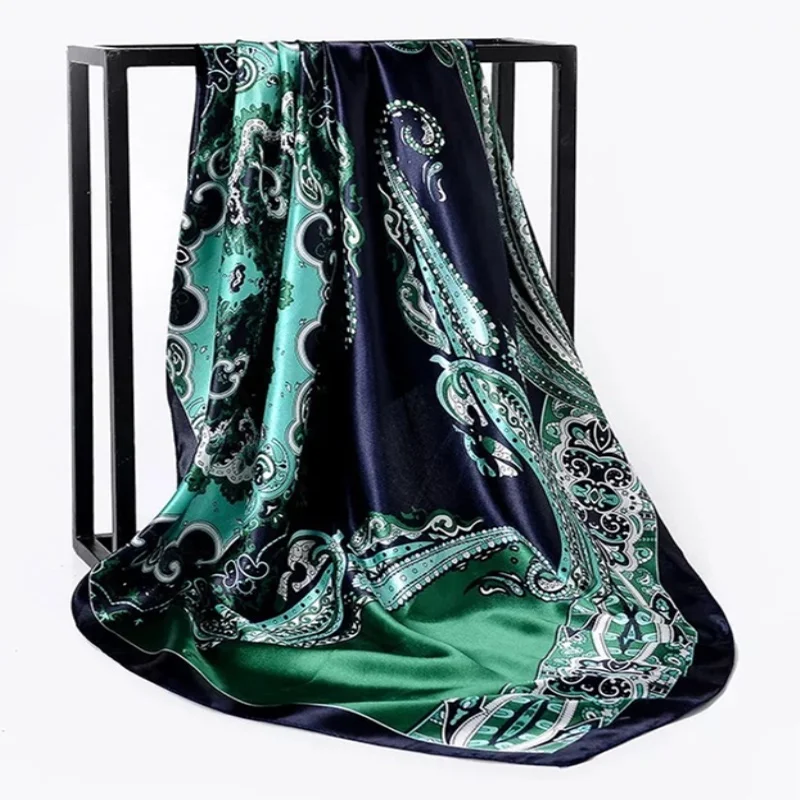 Fashion 90*90cm Square Hijab Women Print Silk Satin Hair Kerchief Neckerchief Headband Scarves Ladies female foulard muffler