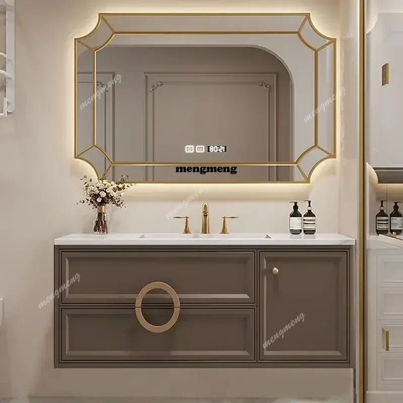 

Minimalist Modern Intelligent Bathroom Cabinet Ceramic Sink Combination Solid Wood Bathroom Washbasin Cabinet Toilet Furniture