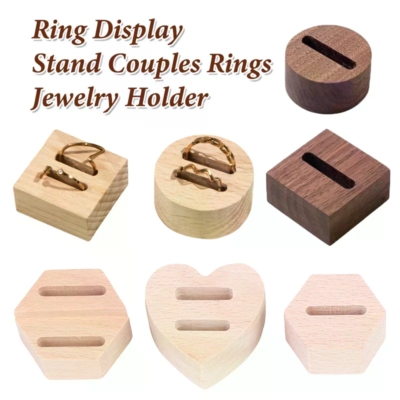 

Wood Round/Square/Heart Single/Double Slot Ring Display Rack Organizer Holder Jewelry Display Stand Ring Counter Windows Display