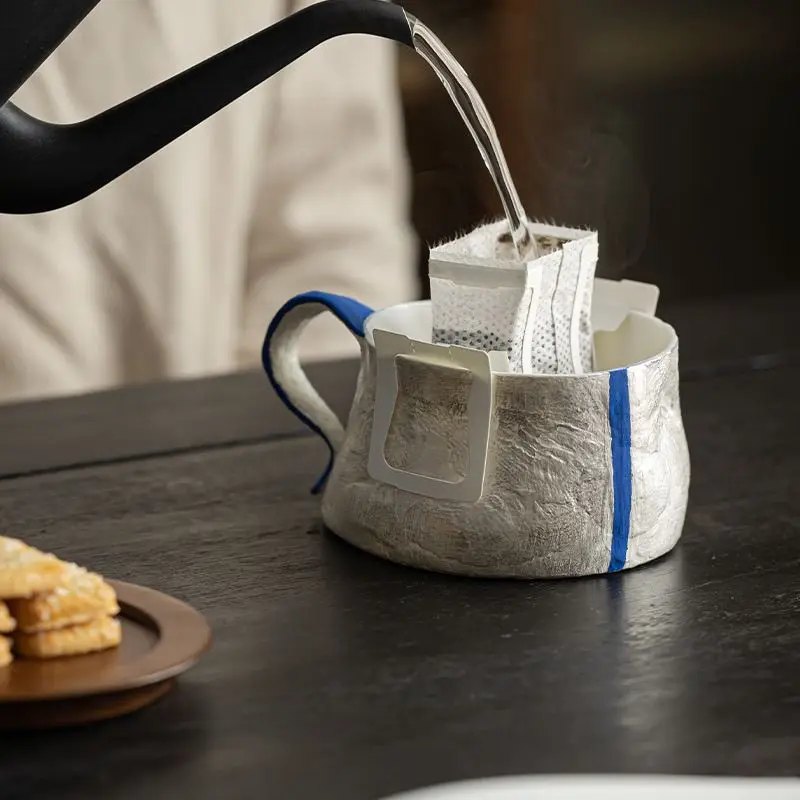 كوب سيراميك مصنوع يدويًا بألوان متباينة، فنجان شاي مبتكر، كوب قهوة فرنسي فضي، كوب قهوة منزلي