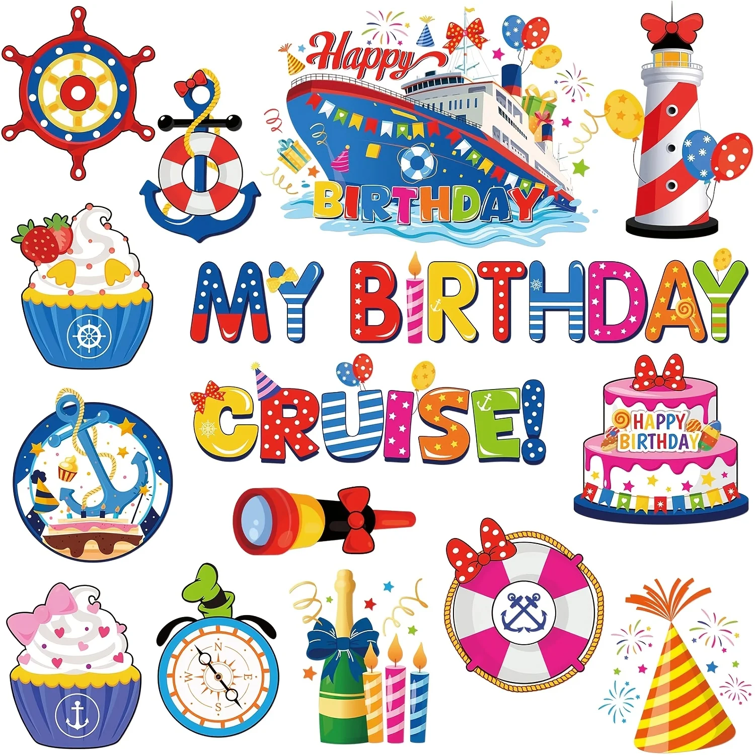 16-Piece Birthday Anchor Magnet Set, Nautical Removable Stickers, Ideal for Dishwasher, Fridge, Whiteboard & Party Favors