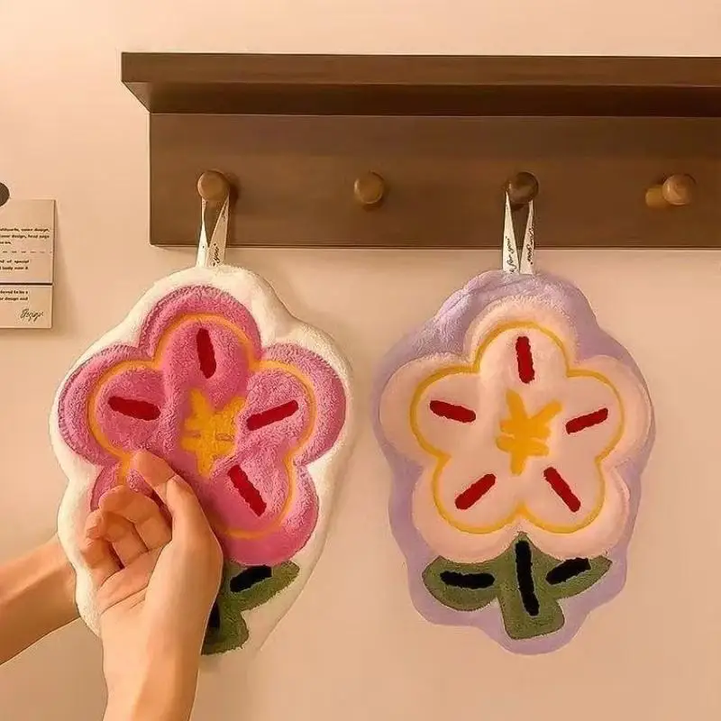 New Flower Shape Hand Towel Super Absorbent Cleaning Cloth Bathroom Kitchen Hanging Hand Wipe Thicken Handkerchief Dishcloth