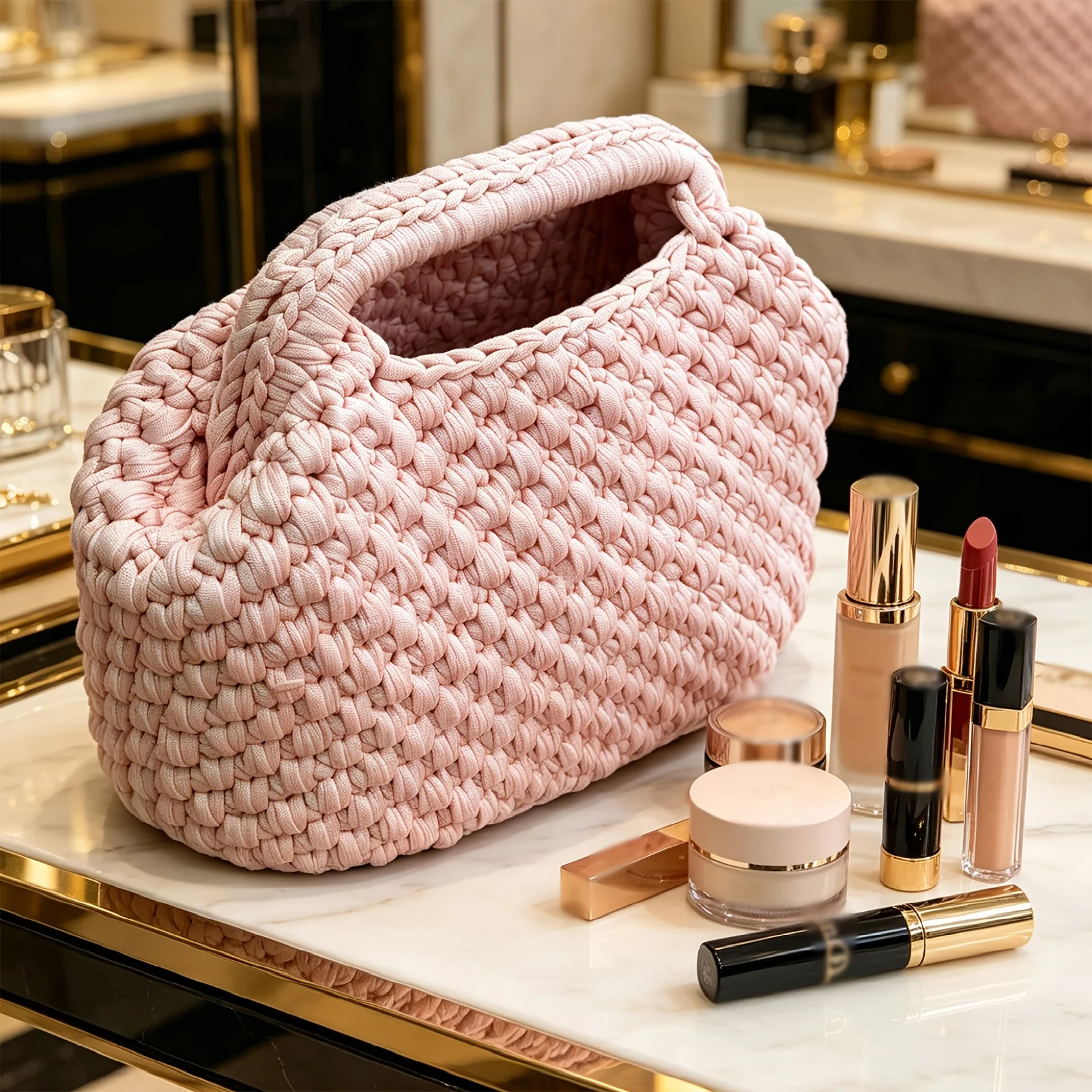 Women's Handbag, Purely Handmade Crochet Bag, a Casual Holiday Woven Summer Beach Clutch with a Unique Woven Design, Can Be Used as a Handbag or Clutch, with Space to Hold a Phone, Cosmetics, Etc., Suitable for Women's Daily Outings, Outdoor Leisure Vacations, Beach Trips, Travel, and Daily Commuting
