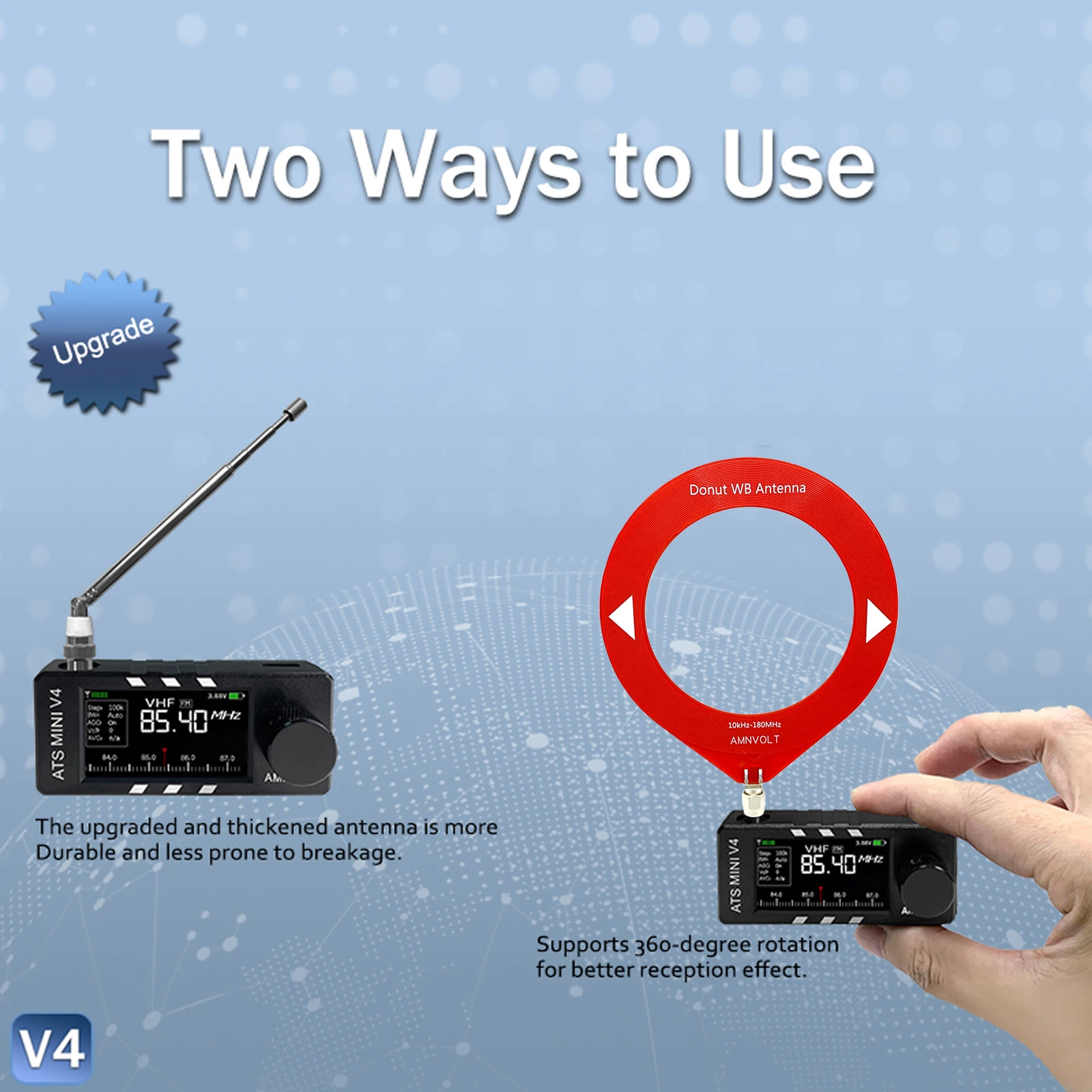 AMNVOLT V4/V3S ATS MINI SI4732 Radio All Band DSP Radio FM/AM/SSB/LSB/USB Receiver Built-in Hi-Z Headphone Amplifier ESP32-S3 view 2