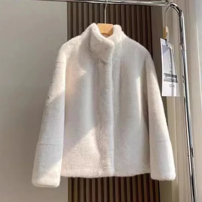 Luxury High Quality Warm Autumn Winter Fur Coat Women Faux Fur Jacket Long Sleeve Top Soft Fluffy Jacket Stand Collar Outerwear