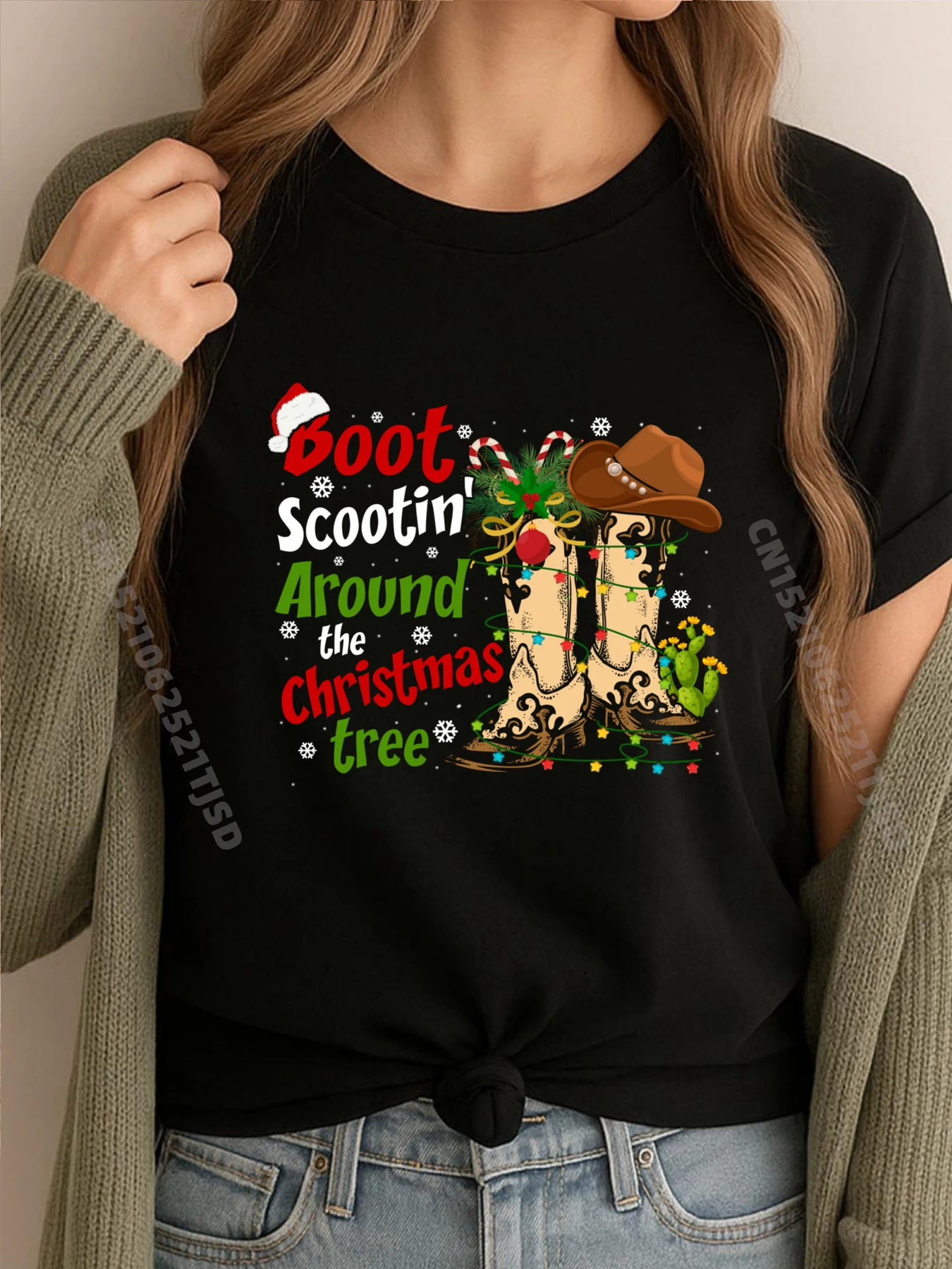 

Ботинка Scootin вокруг рождественской елки в стиле вестерн, бесплатная доставка, самые низкие цены, зимние подарки для женщин, футболка