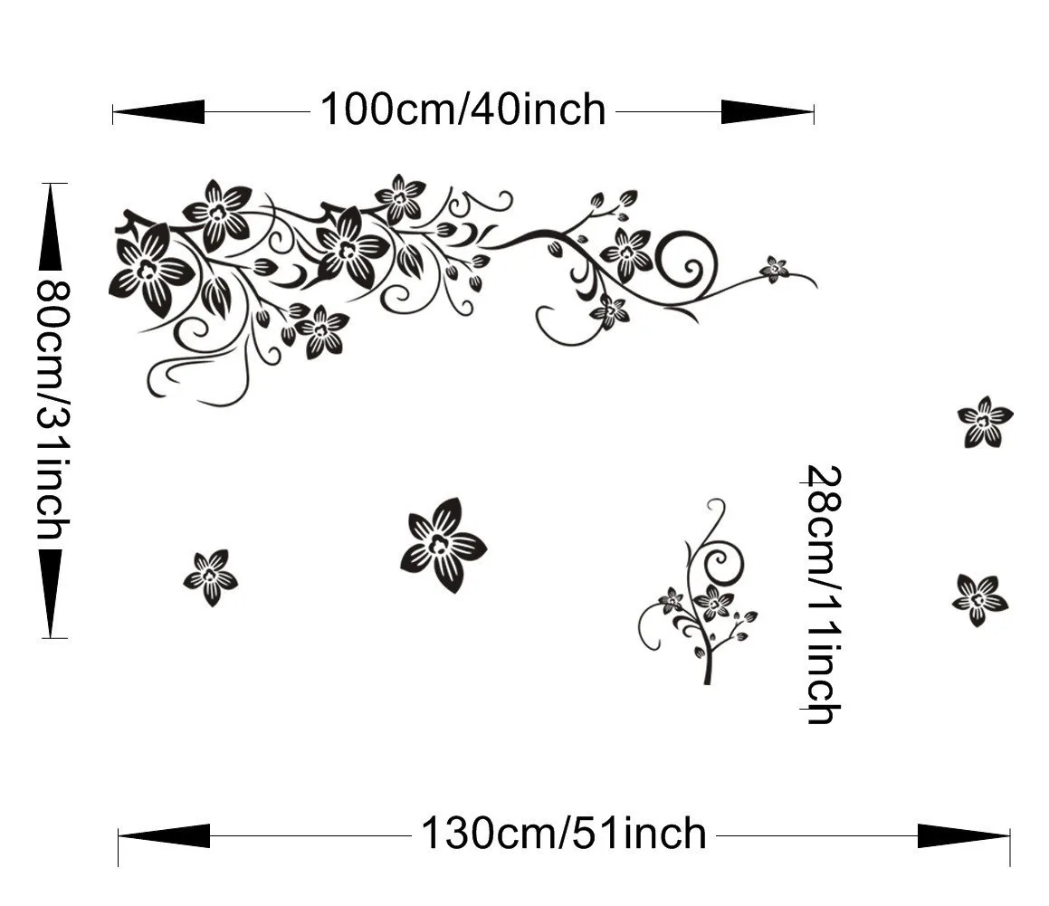 Schwarze Blumenranken, Schmetterlingsfliegen, Vinyl-Wandaufkleber, selbstklebend, für Okzident, Zuhause, Wohnzimmer, TV-Hintergrunddekoration – Detail 1