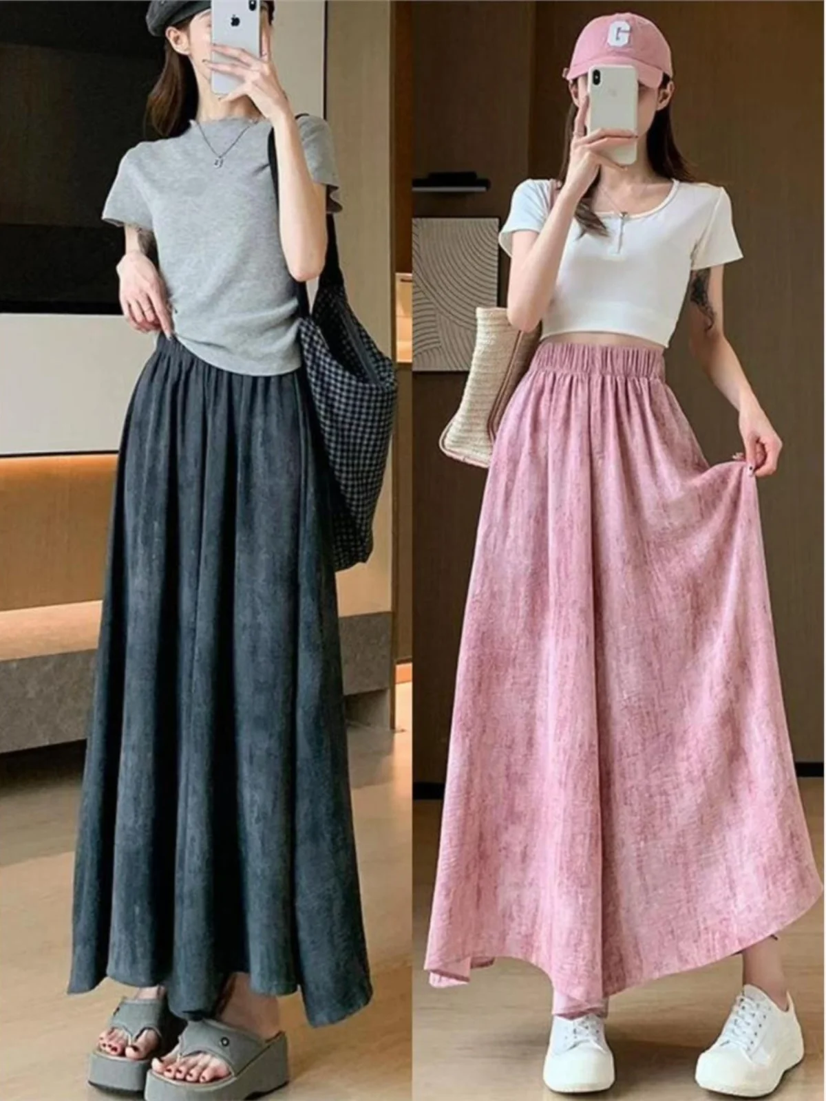 Elegant Tie Dye Ice Silk Skirt Pants Women's Summer Thin High Waist Draped Loose Casual Wide Leg Skirt Pants