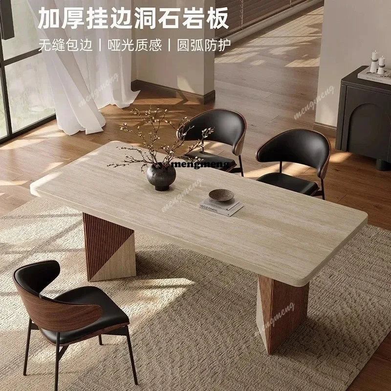 

Mid-century Style Creative Rock Slab Dining Table High-end Solid Wood Rectangular Table Designer Desk Retro Home Furniture
