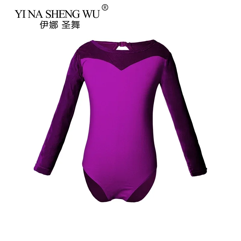 Collant de ginástica para dança de balé, para meninas, crianças, manga longa, roupa de dança de balé, body de algodão em forma de gota, traje de dança traseira