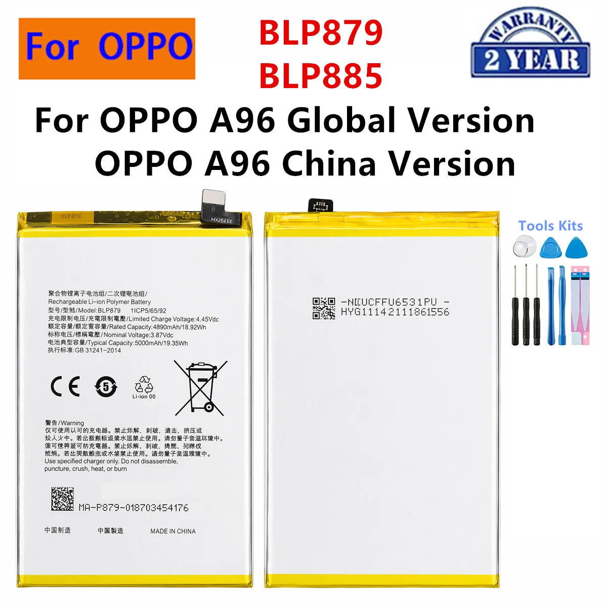 Brandneuer BLP879 BLP885 Akku für OnePlus OPPO A96 Global Version China Version Neueste Produktion von Telefonakkus + Werkzeug