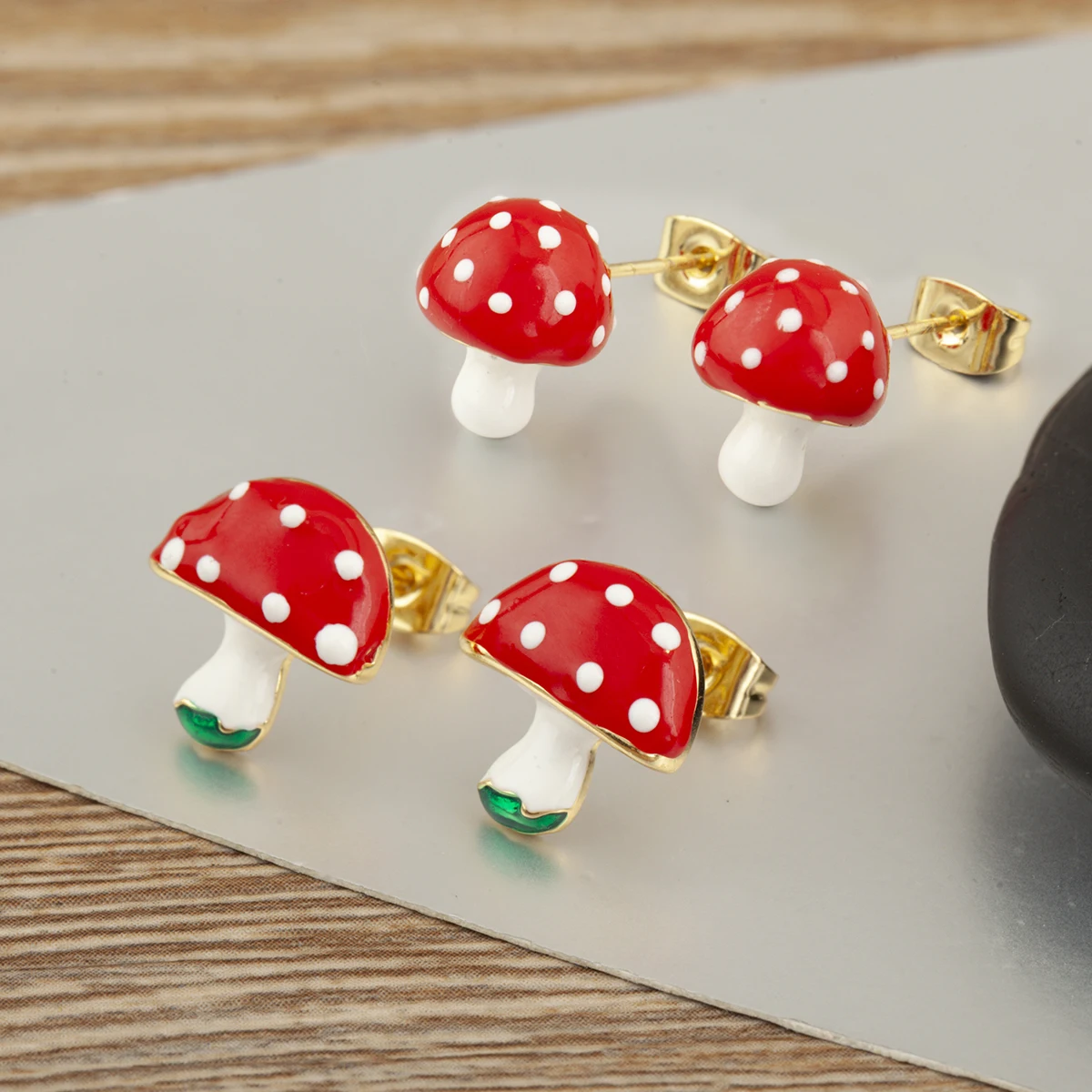 Nidin New Trendy 5 Styles Choice Mushroom Stud Earrings For Women Female Copper Inlaid Zircon Fashion Cute Ear Jewelry Gifts