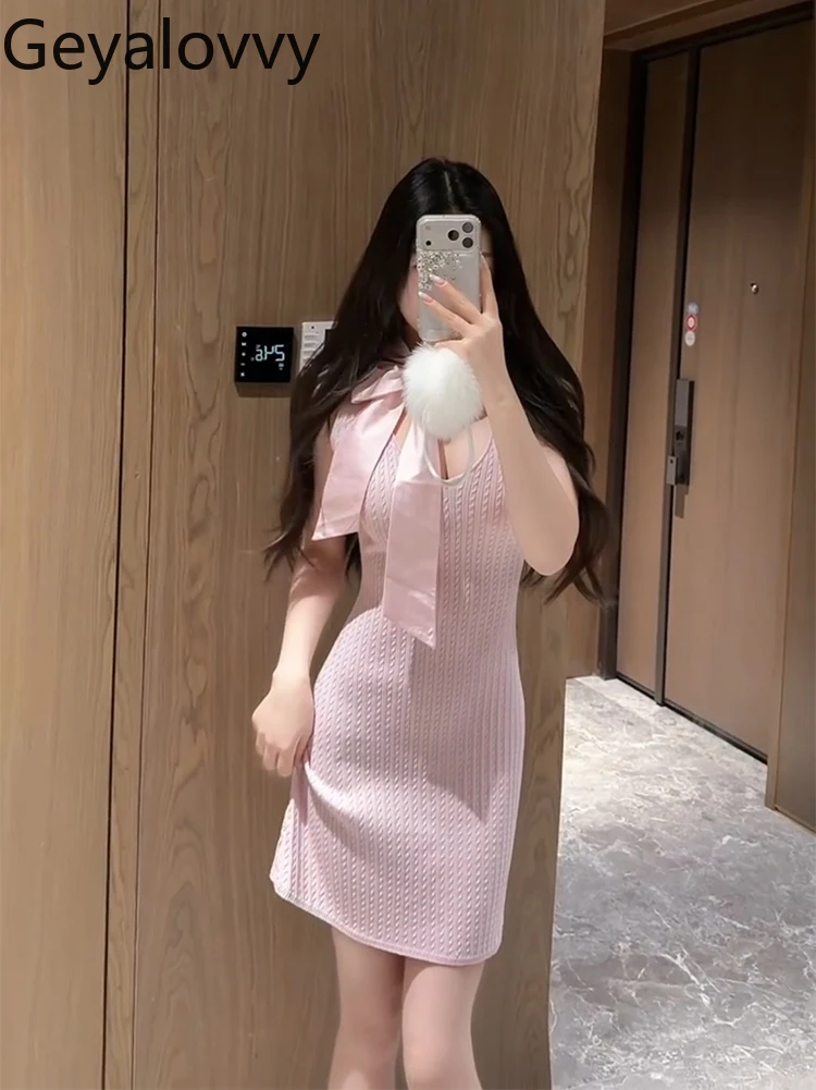 Pure Desire sexy stijl holle strik patchwork vestjurk voor dames herfst winter nieuwe hoge taille slanke mouwloze korte jurk