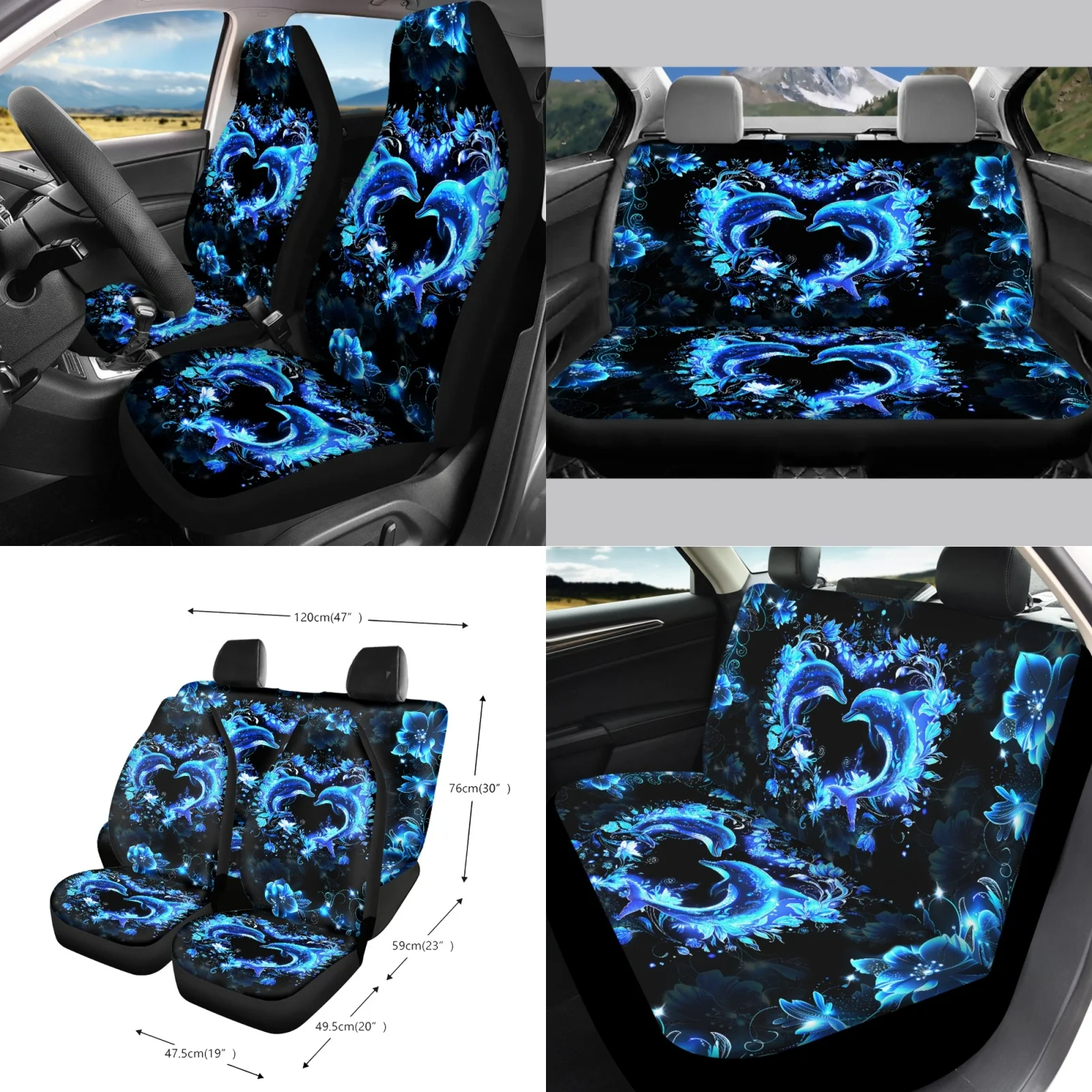Coloranimal Blue Bloom Set of 15 Auto Seat Protector Soft Utility Car Seat Cover Compatible with Sedan Automotive
