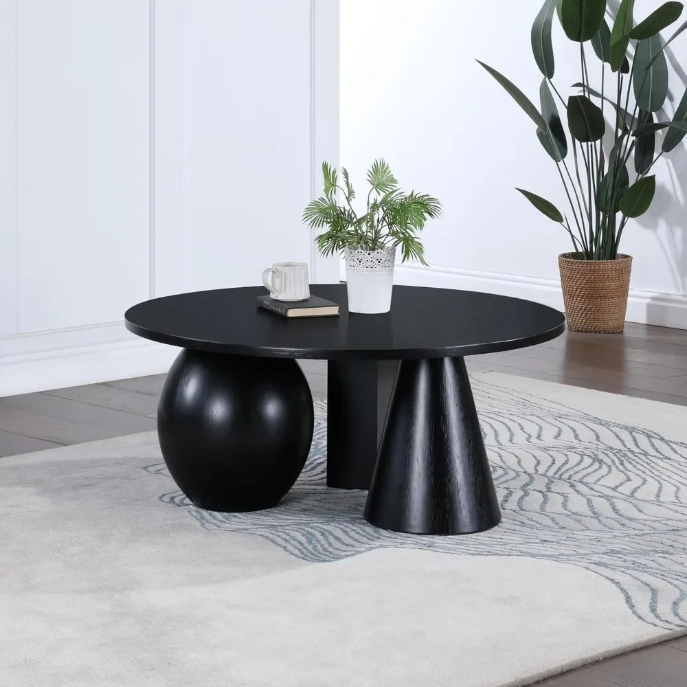 Art Deco Coffee Table - Rich Black Finish, Solid Wood & Natural Oak Veneer - Stylish 39