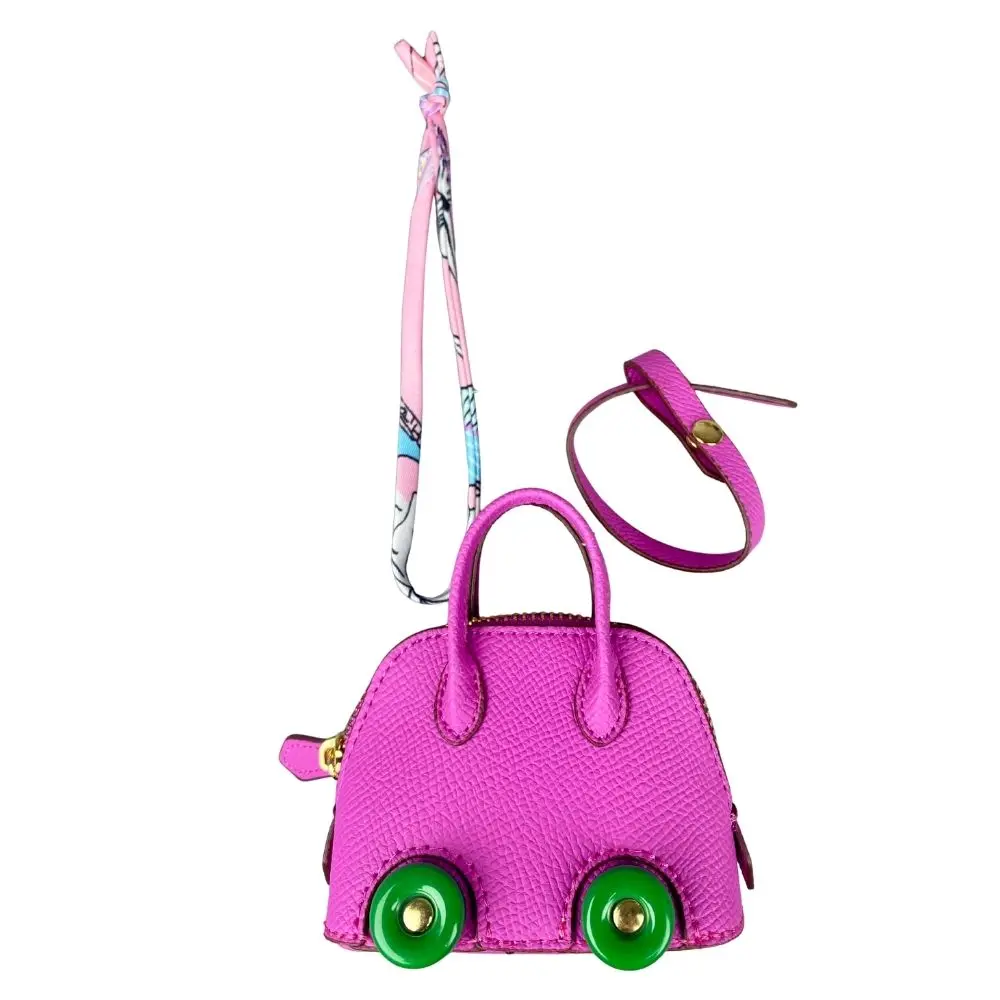 Mini-Taschenanhänger aus Leder mit niedlichen Rädern – Kopfhörer- und Lippenstiftbeutel mit zwei Riemen – PU-Leder – ideal für Taschenzubehör – Detail 16