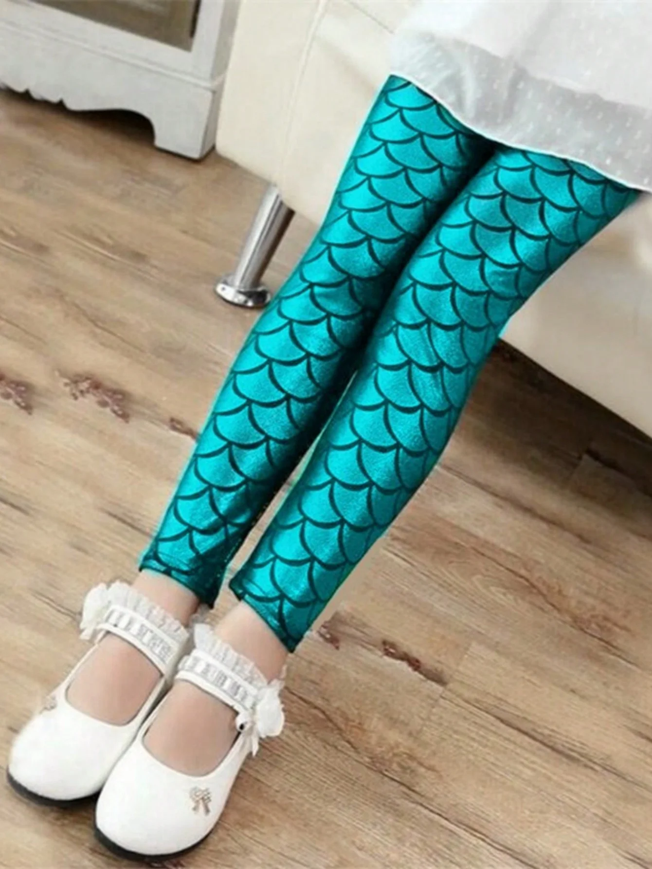 Girls' Mermaid Leggings with Shiny Metallic Proportions, Suitable for Holiday Dance Parties
