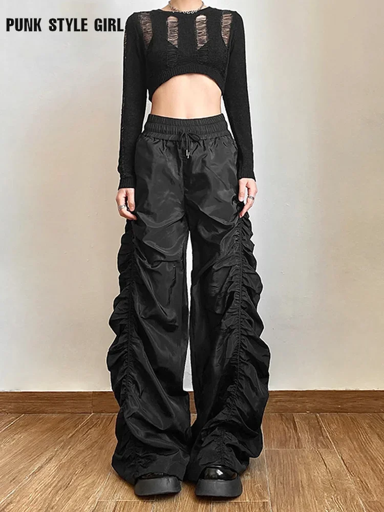 Fashion Loose Punk Trousers Personalized Self-Confidence Avant-Garde All-Match Casual Girl High Waist Wide Leg Lantern Pants