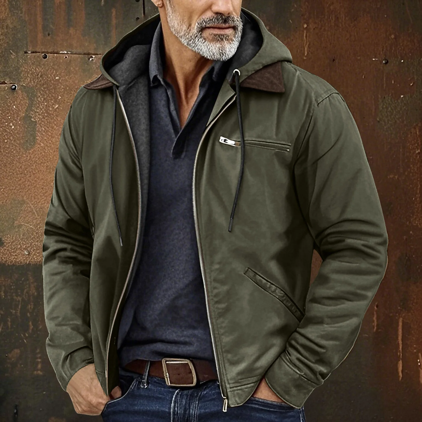 

Men'S Solid Color Zipper Pocket Hooded Sweatshirt Jacket Cardigan Men'S Casual Jacket Cardigan For Outdoor Wear