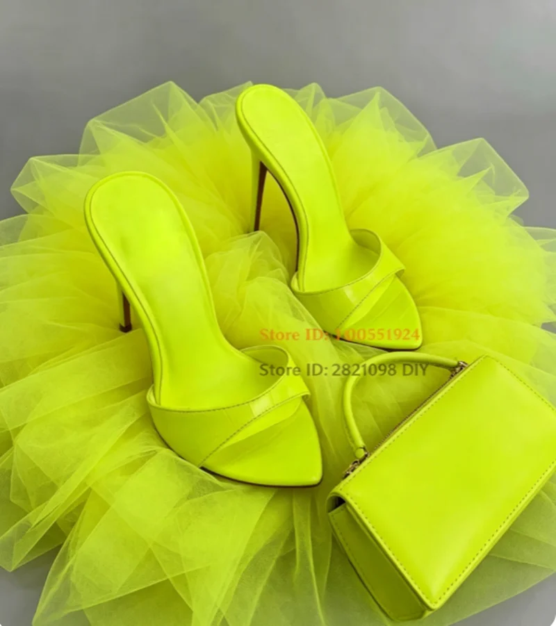 

Leather Stiletto Heel Slippers Women Pointed Open Toe Mules Twist Belt Strap Thin Heel Slip-On Sandals Sexy Dress Shoes