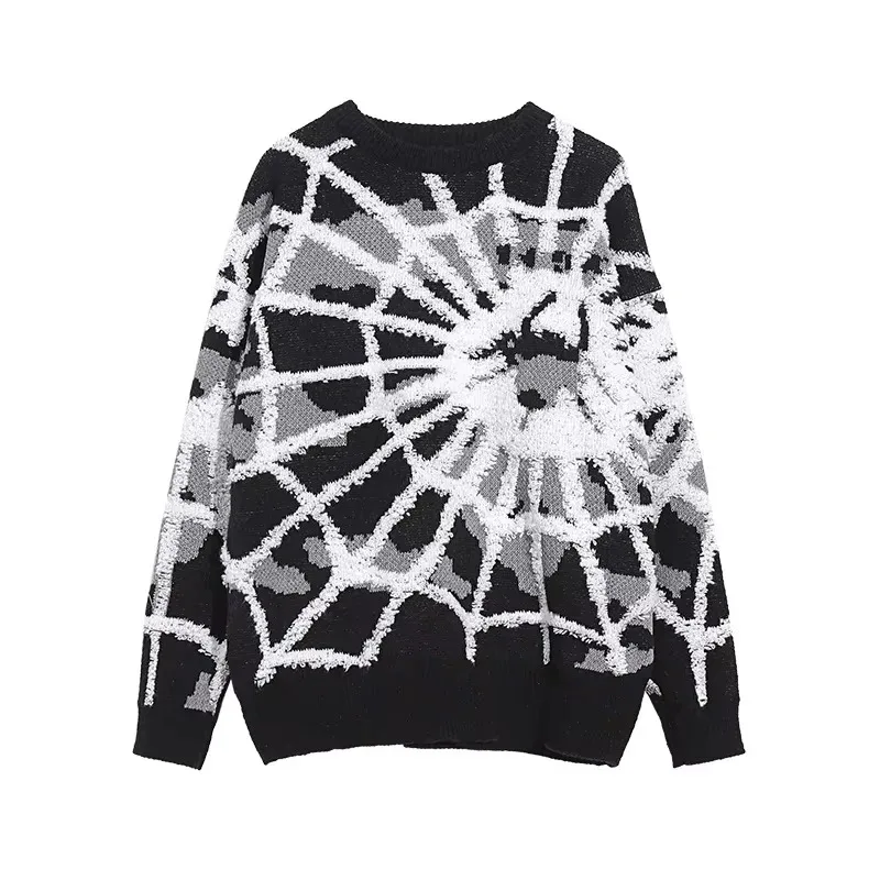 

COSda@Spider Sweater Spider Web Jacquard Round Neck Casual Knitted Sweater Men Women Couples Clothing Fashion Top Birthday X-Mas