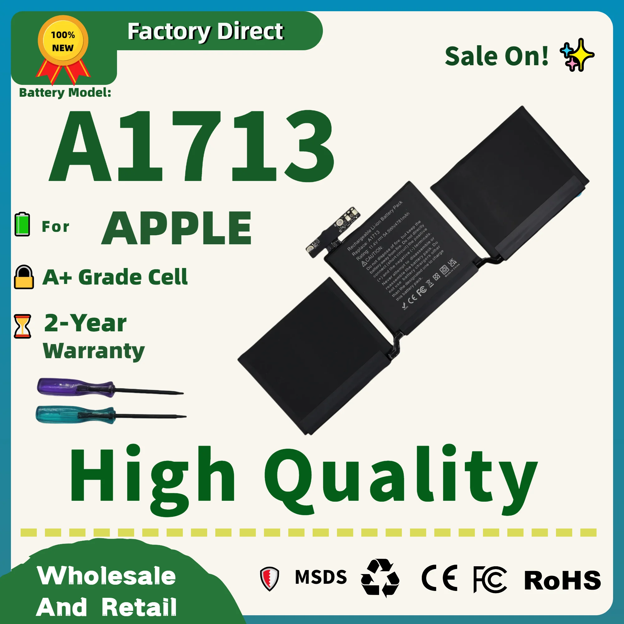 Factory Direct! A1713 Battery for MacBook Pro 13
