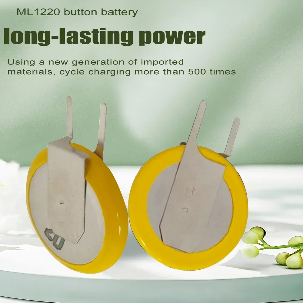 خلية زر قابلة لإعادة الشحن بأقدام لحام ، بطارية احتياطية ، بطاريات عملات معدنية ، CMOS ، RTC ، BIOS ، ML1220 ، 3V ، ML ، 6-20