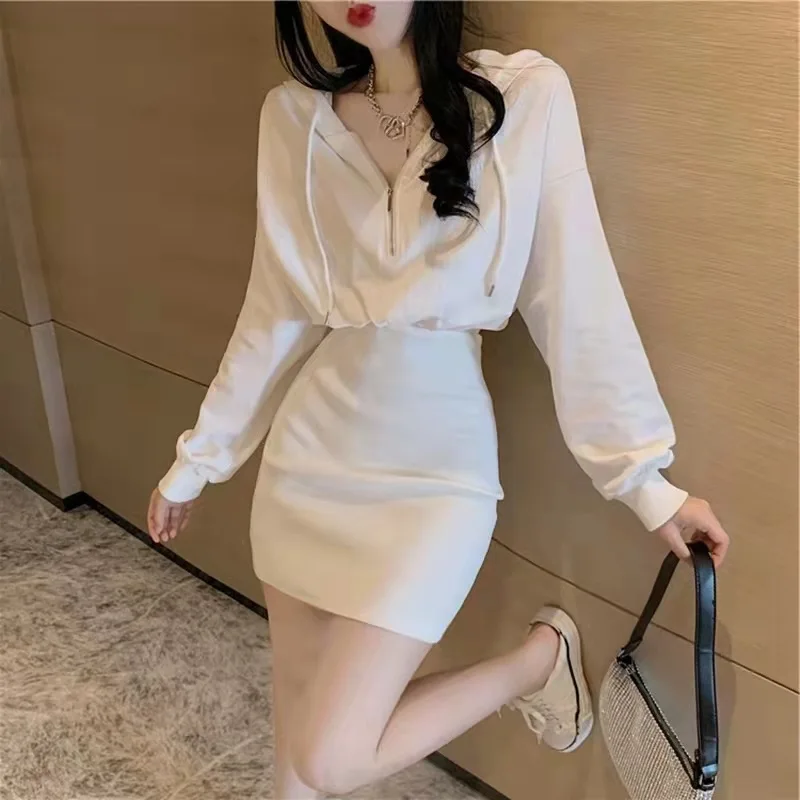 Dress Women autumn/winter Solid Color Hooded Drawstring Lantern Sleeve Dresses Casual Vestidos Dropshipping Sale GXYD282