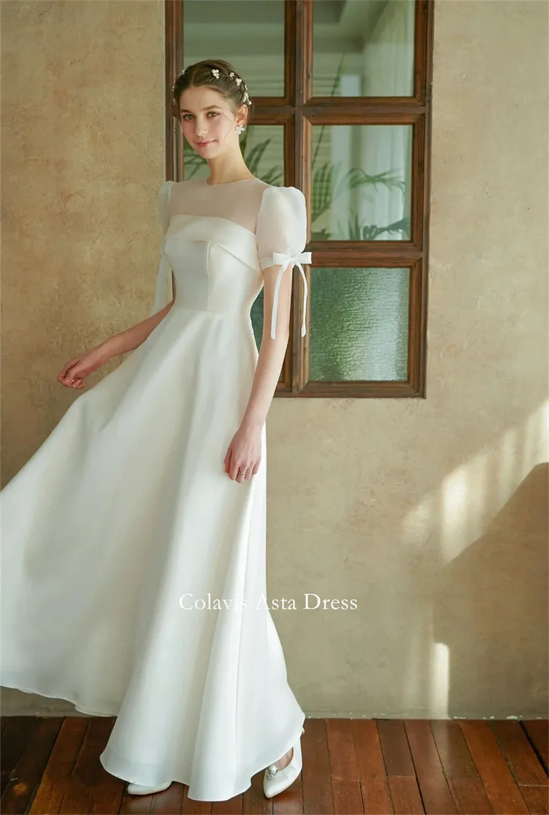 

OLOEY Korea White Organza Floor Length Princess O-Neck Wedding Dresses 웨딩드레스 Customized Photoshoot Bride Gowns Plus Size