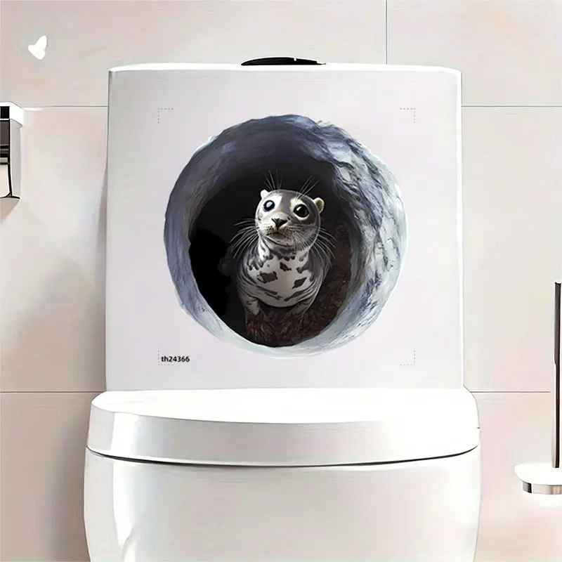 2D Flat 1Pc Fun Pet-Themed Toilet Wall Sticker, Cute Design of a Weasel Poking Its Head Out of a Hole, Suitable for Toilet Lids, Bathroom Glass, Bedroom, Refrigerator, Washbasin, Cabinets, Doors and Windows, and Wall Decals. Fun and Attractive Stickers That Are Practical and Easy to Use, Creating a Warm and Fun Space. a Creative and Thoughtful Gift for Family, Friends, and Loved Ones