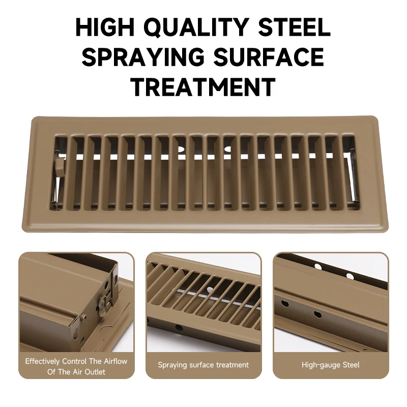 Prese d'aria a pavimento, 3×10 pollici, bianco/nero/marrone, griglie di ventilazione a pavimento, materiale resistente, adatto per uso domestico e in ufficio