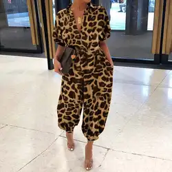 Leopard Print Jumpsuit Women Summer Fashion V-neck Short Sleeve Jumpsuits For Women 2024 Casual Loose Pocket Rompsuit Ladies