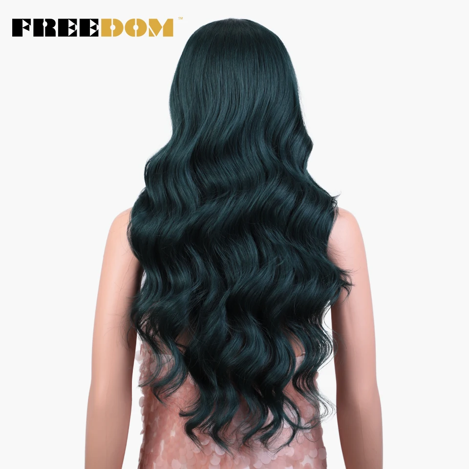 FREEDOM Synthetic Lace Front Wigs Body Wave Free Part Ombre Brown Blue Green Lace Wigs For Black Women Highlight Cosplay Wigs