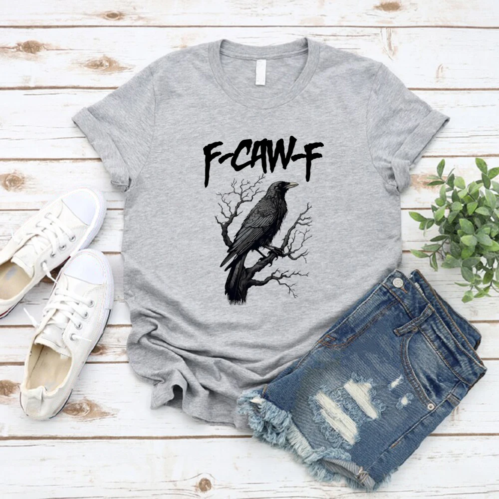 

F-Caw-F T-Shirt Funny Crow T Shirt Black Crow Moonlit Raven Tshirt Vintage Unisex Short Sleeve O-neck Tee Sassy Raven Lover Gift