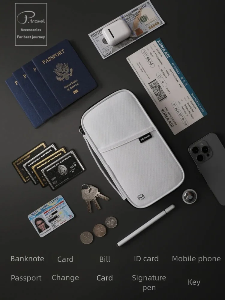 Travel Passport Wallet RFID Blocking Waterproof Card Organizer Bag with Wrist Strap for Men Women Documents Tickets